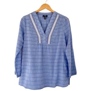 Gap Embroidered Tunic 100% cotton Indigo Chambray Coastal Boho Women's Size S